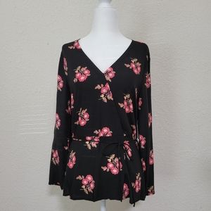 NWT Floral Faux Wrap Front Blouse